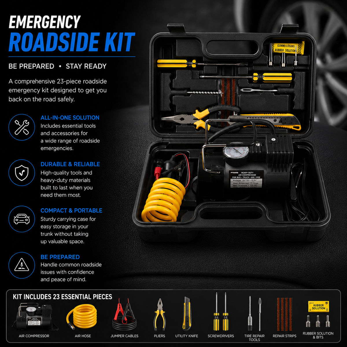 Car Emergency Tire Repair Kit – Multifunctional Roadside Tool Box