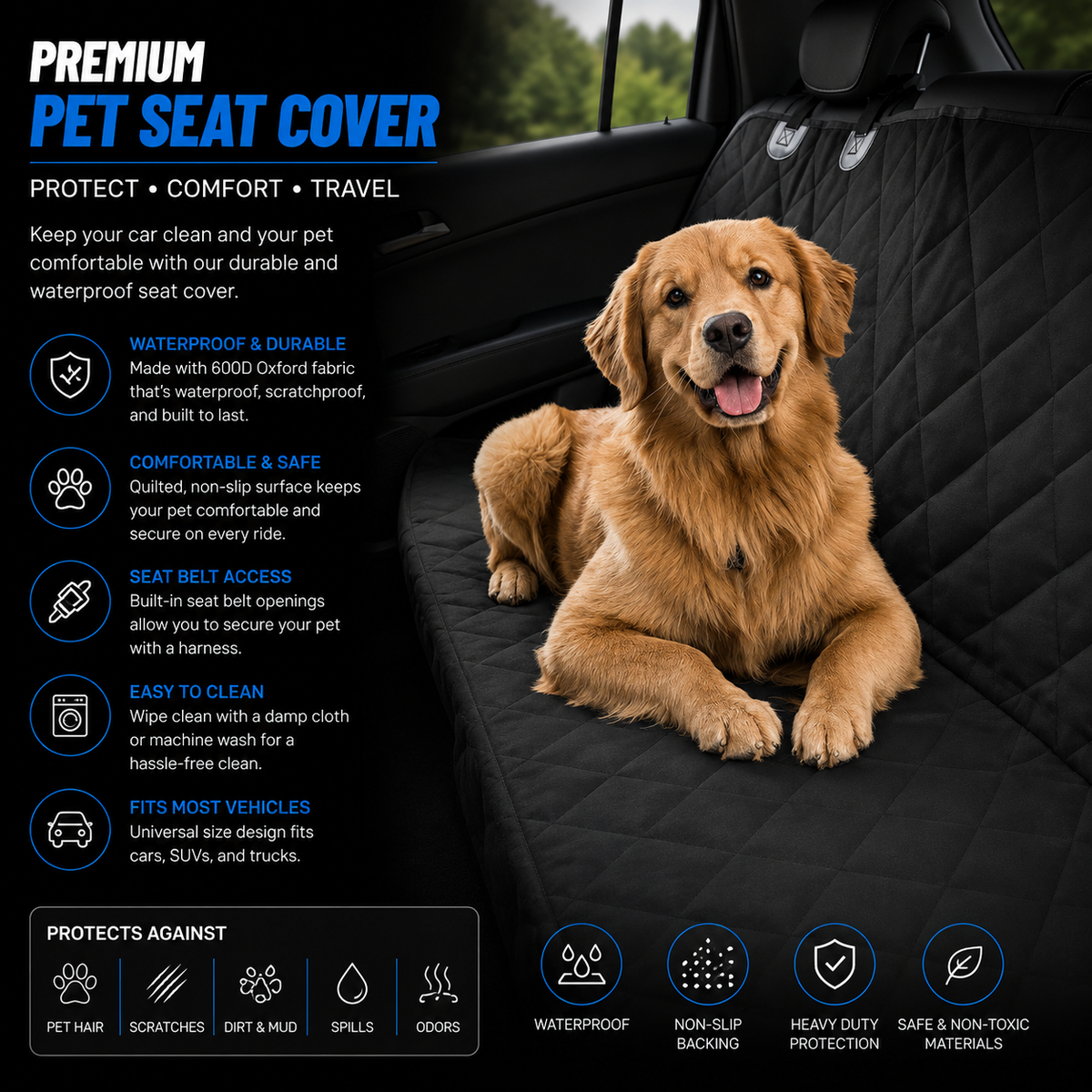 Water and dirt resistant rear seat load pad car mats