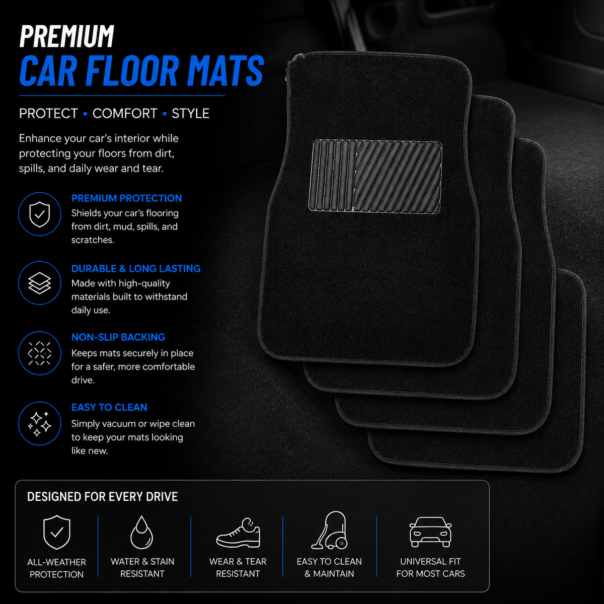 Full Set Of Anti Slip Velvet Car Floor Mats